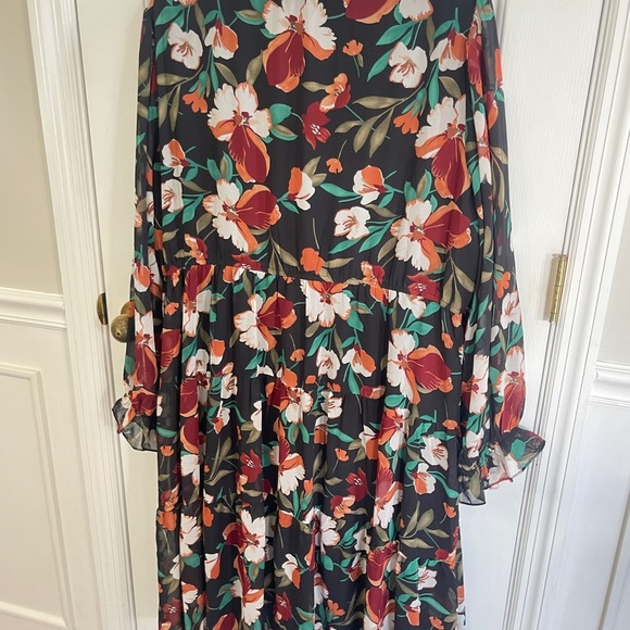 Jodifl Maxi Dress Women 3X Plus Black Fall Floral  Lined Elastic Waist Ruffles - Picture 3 of 8